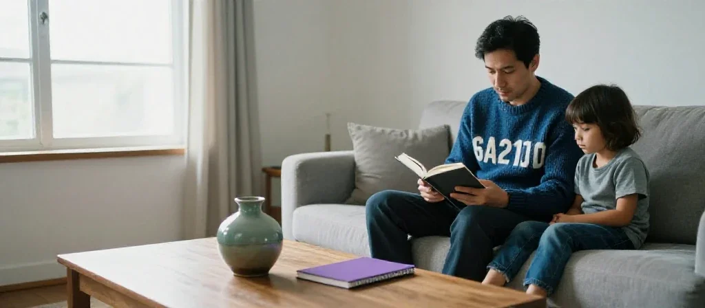 Padre e hija disfrutan de una lectura tranquila, promoviendo el bienestar y la armonía familiar.